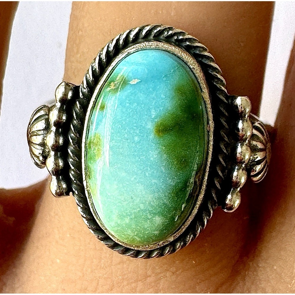 Navajo Sonoran Gold Turquoise Ring Sz 8 Signed Yellowhair Sterling Native Amer